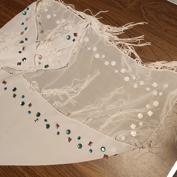 SARONG - SWIM BEACH WRAP w/GEMS- FRINGE - SHEAR **NEW** - Picture 2 of 4